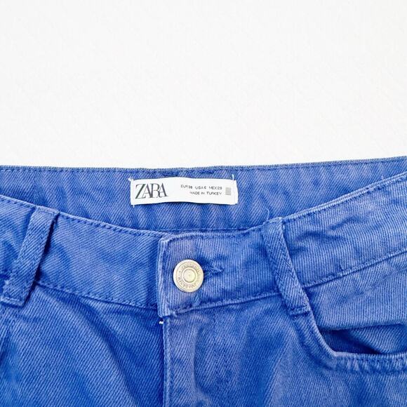 Zara Wide Leg Zip Flky Denim Dyed High Rise Jeans Blue Size 06 - Picture 3 of 9